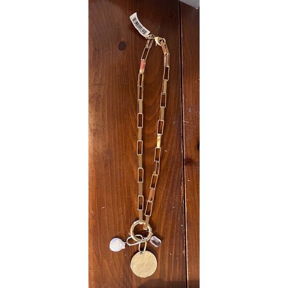 Devon Leigh gold link multi-charm necklace, mother of pearl, coin charms NWT - Picture 3 of 6